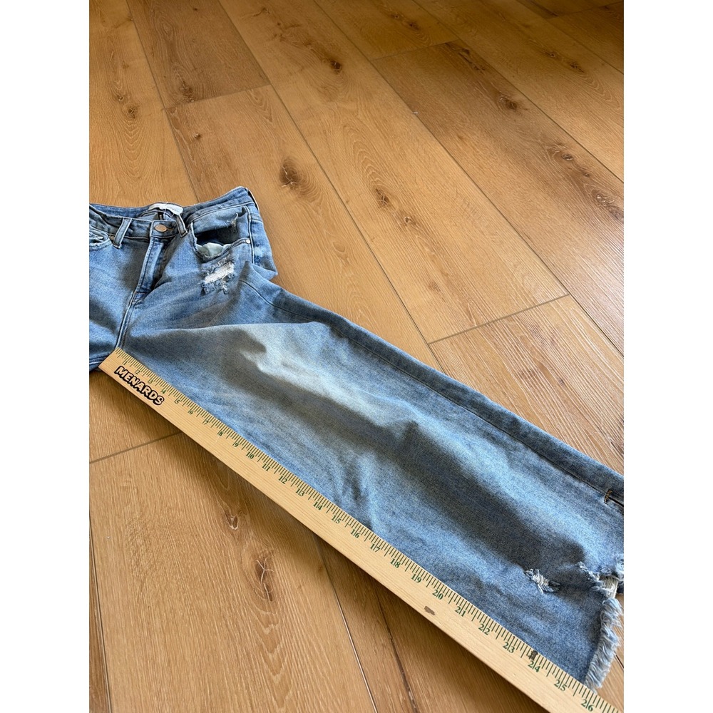 Risen Jeans High Rise Wide Leg Distressed Light Wash Denim RDP5590 Sz 3/26 crop - Picture 4 of 9